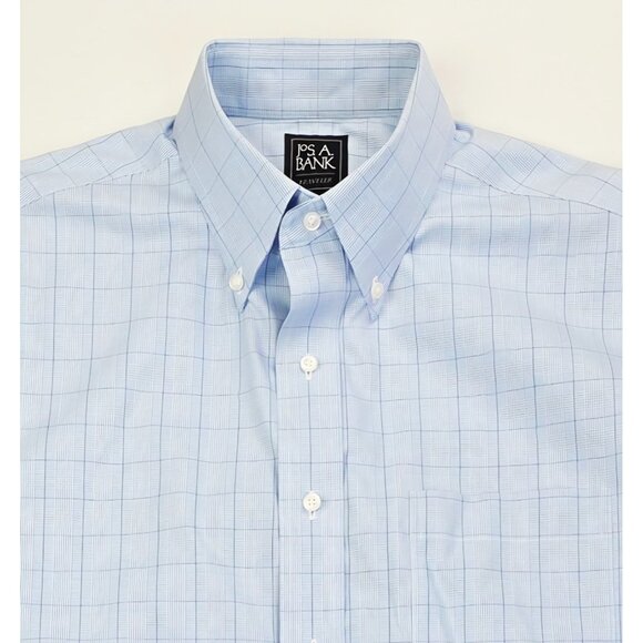 Jos. A. Bank Traditional Fit Sz 16-35 Mens Blue Check Traveler Button Down Shirt - Picture 1 of 8